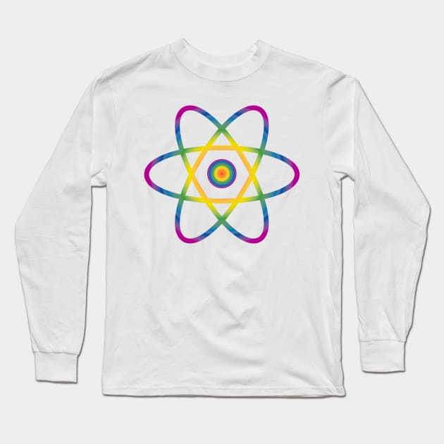 Groovy Tie Dye Rainbow Atom Long Sleeve T-Shirt by sciencenotes